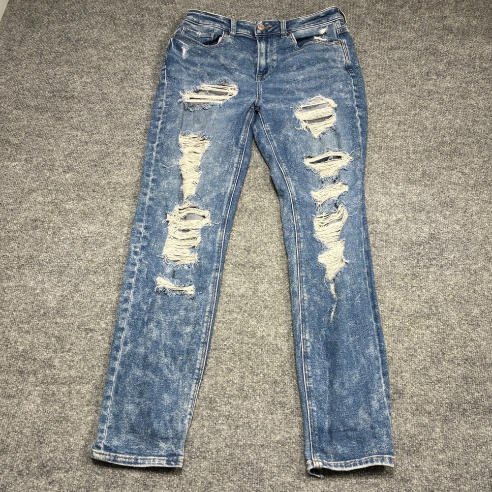 American Eagle Mom Jeans Womens 4 Blue Distressed Ripped Stretch‎ High Rise